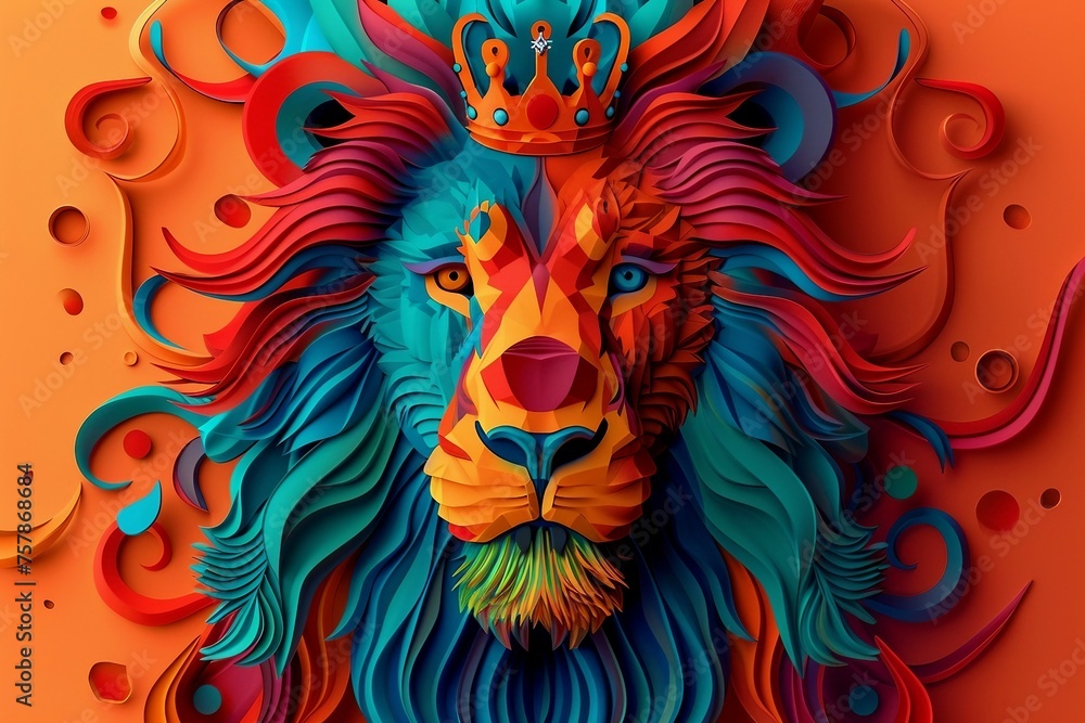 Colorful Ilustration of lion wearing a crown
