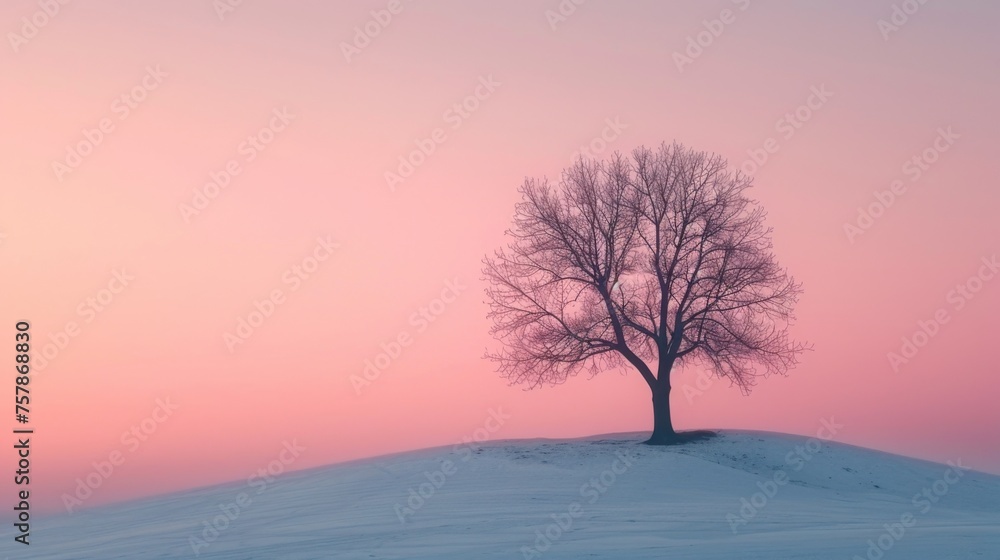 A solitary tree against a gradient sky, embodying simplicity and solitude A solitary tree against a gradient sky, embodying simplicity and solitude
