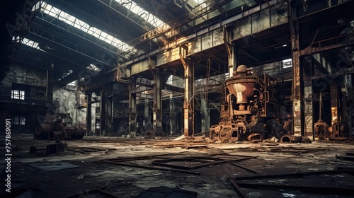 An old destroyed corn oil factory interior.


