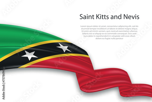 Abstract Wavy Flag of Saint Kitts and Nevis on White Background