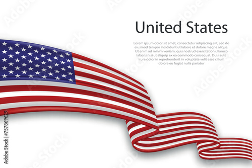 Abstract Wavy Flag of United States on White Background