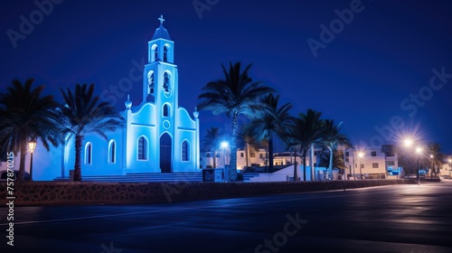 Blue church Sao Felipe Fogo Cabo verde at night.


 photo
