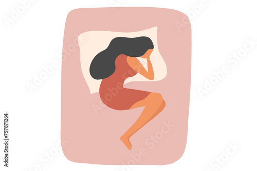Sleep well concept, healthy woman sleep on bed vector illustration