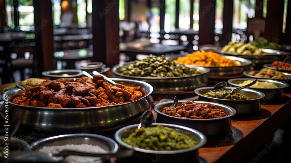 Obraz premium Buffet at a local restaurant in Kandy, Sri Lanka.