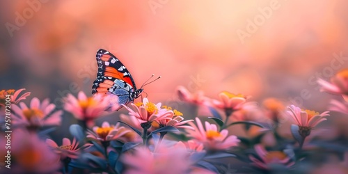 Flower Power: A Vibrant Butterfly in a Pink Flower Garden Generative AI