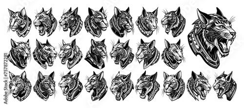 Modern robot cyborg lynx head illustration design set