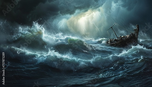 Rough Seas and Lightning Strikes A Stormy Night on the Ocean Generative AI