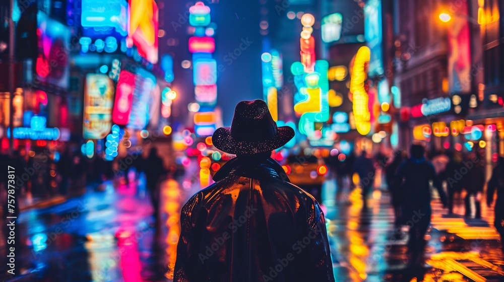 Obraz premium Neon Night in the City A Fashionable and Vibrant Scene Generative AI