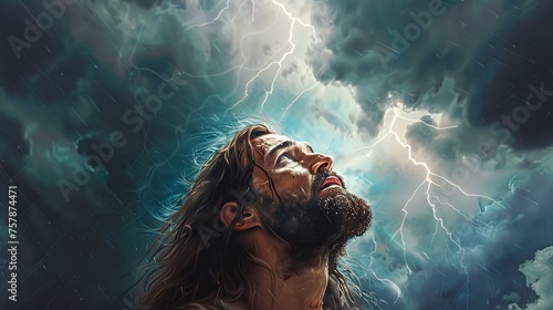 Jesus in the Clouds A Lightning-Filled Sky Generative AI