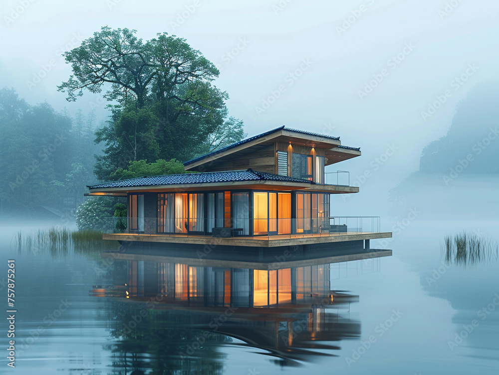 Obraz premium Floating houses on serene water