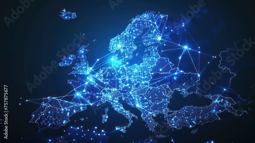 Abstract digital map of Western Europe, concept of European global network and connectivity, 