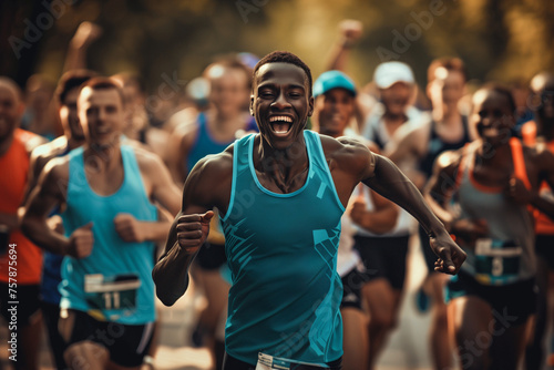 Marathon Victory: Male Runner's Joyful Triumph © paco