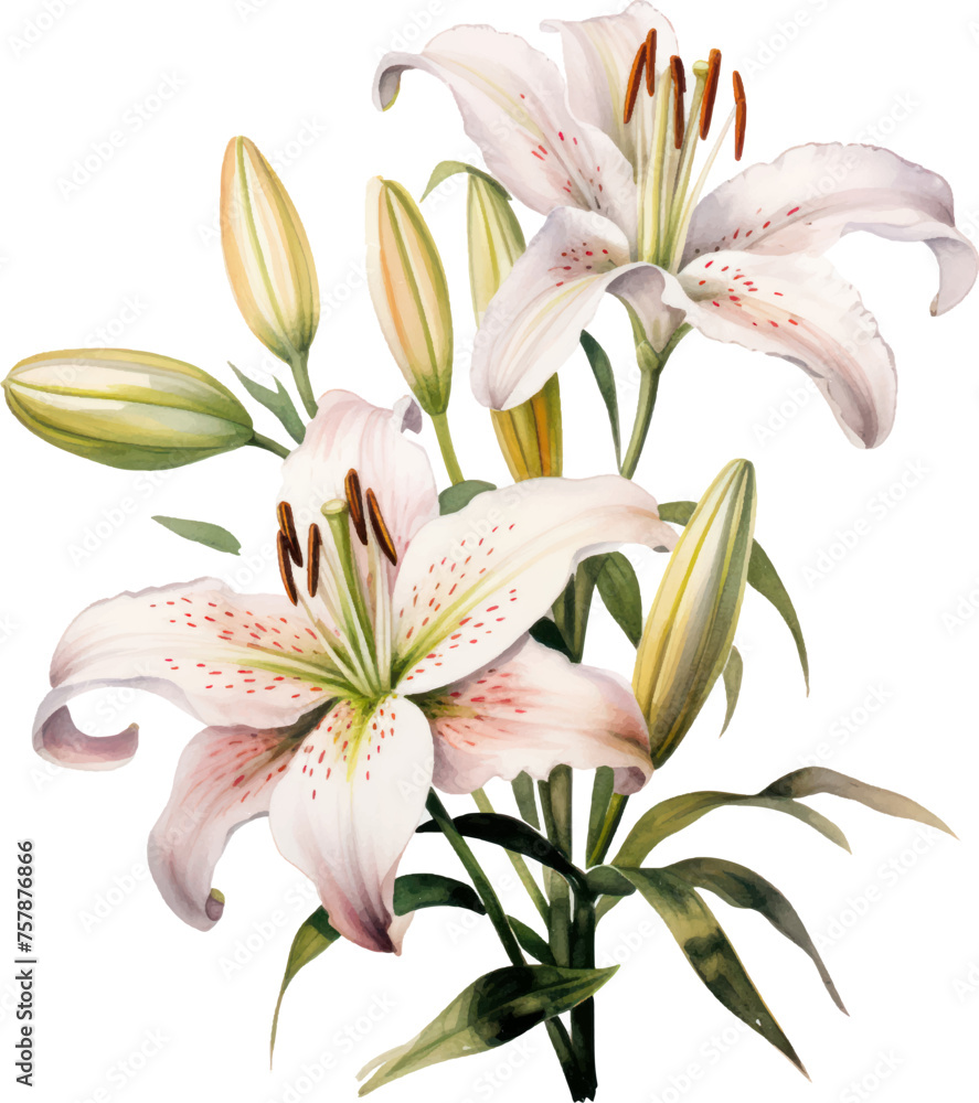 Naklejka premium Lily flower watercolor object isolated png.