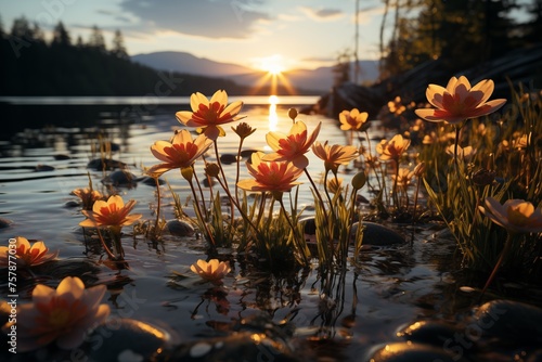 Wildflowers glow in the soft light of sunset © Paworn