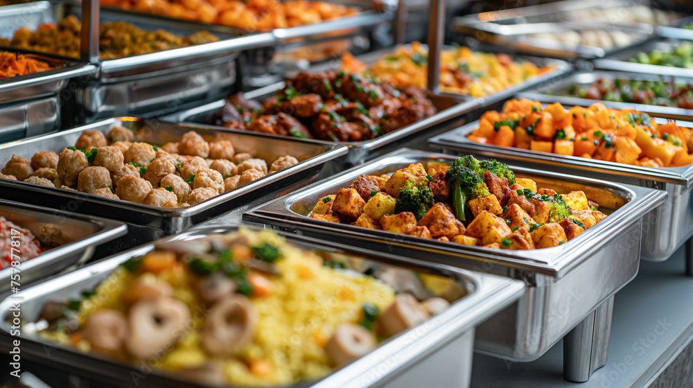 Assorted dishes at a catering buffet.