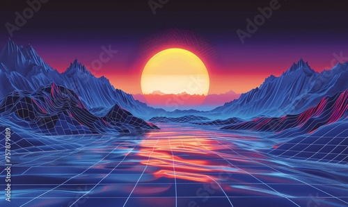 Sunset Over the Mountains A Stunning View of the Sun Rising Over the Mountains Generative AI © vinod