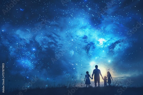 A Family Stroll Under the Stars A Celestial Experience in August Generative AI photo