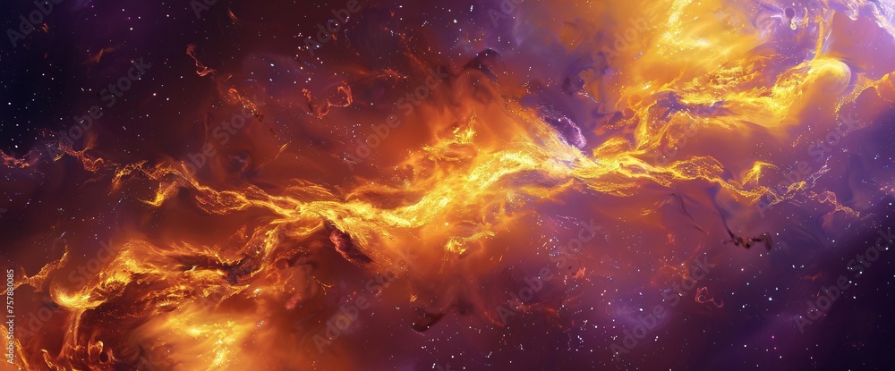 Galaxy Glow A Celestial Splash of Fire and Purple Generative AI