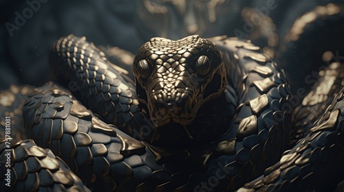 Abstract representation of a golden snake. Ai Generative