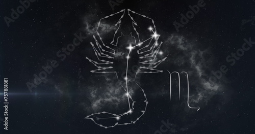 Image of scorpio star sign on clouds of smoke in background