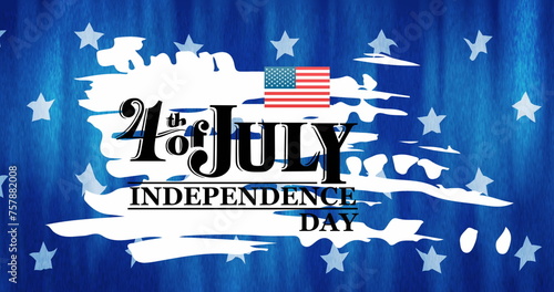Image of 4th of july independence day text over stars on blue background