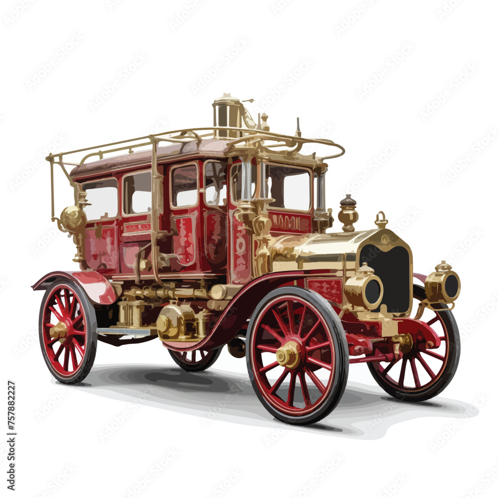 Antique fire truck with brass fittings parked