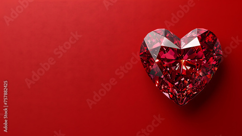 A red heart-shaped diamond on a red background  with an empty space for additional elements or text. 