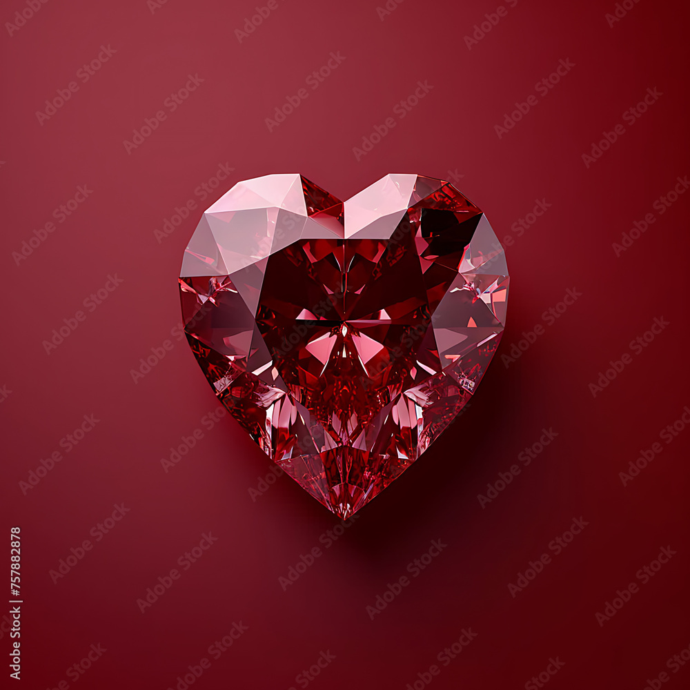 A red heart-shaped diamond on a red background, with an empty space for additional elements or text. 