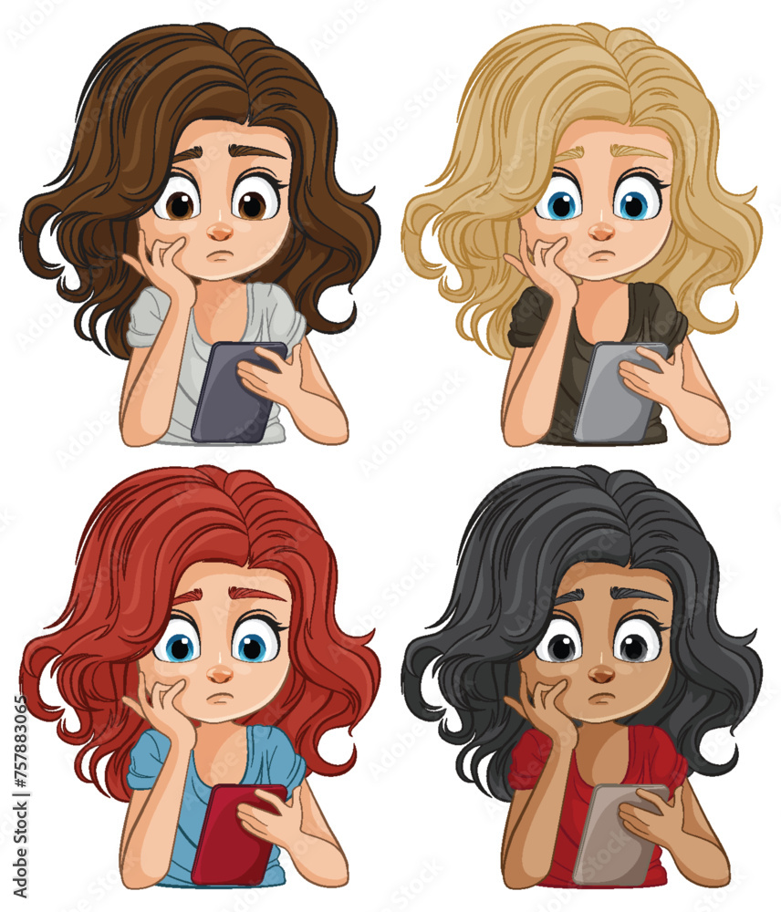 Four illustrated women showing expressions of concern Four illustrated women showing expressions of concern