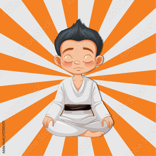 Cartoon child meditating in karate attire