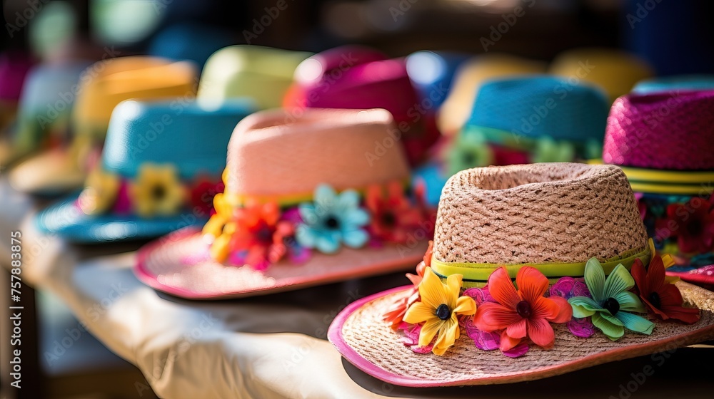 Summer_beach_hats_on_display_at_craft_market_for_sale