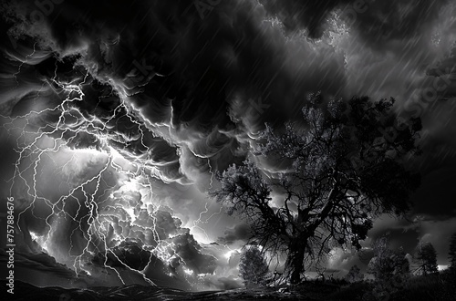 Thunderstorm in the Desert A Dramatic Nighttime Scene Generative AI