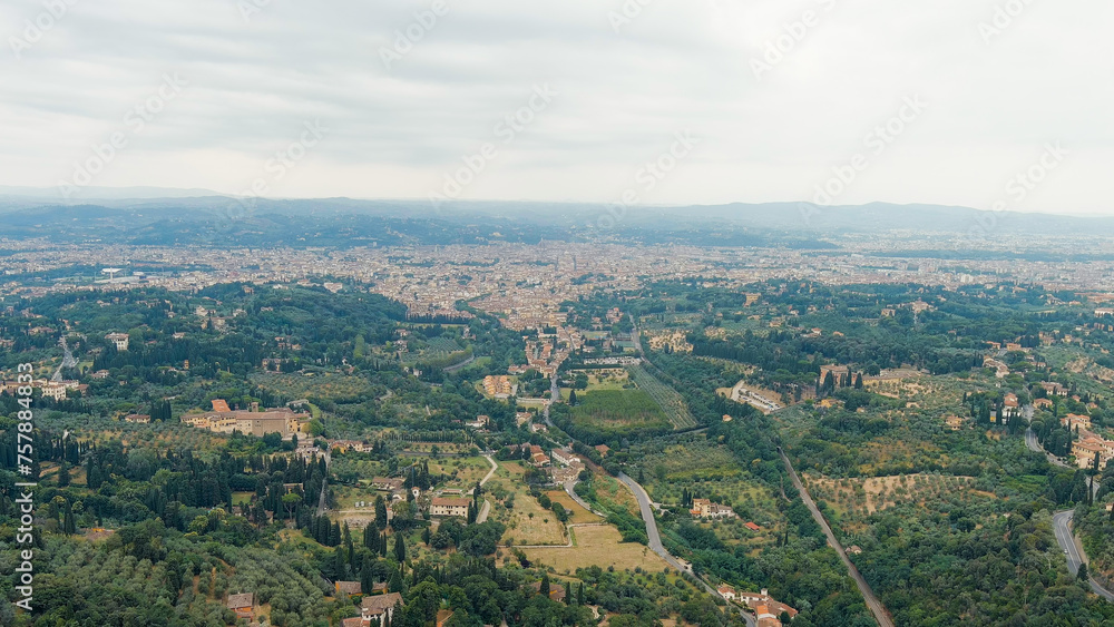 Florence, Italy. General view of the city in cloudy weather. Summer, Aerial View