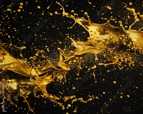 Gold Splatter Paint Splash with Sparkling Splotches and Sprinkles in a Glistering Spray
