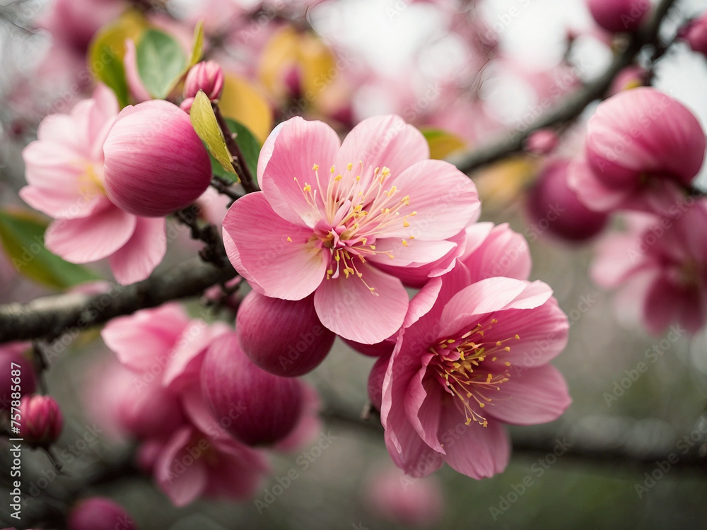 Beautiful cherry blossom sakura in springtime pink peach flowers on white background Ai generated