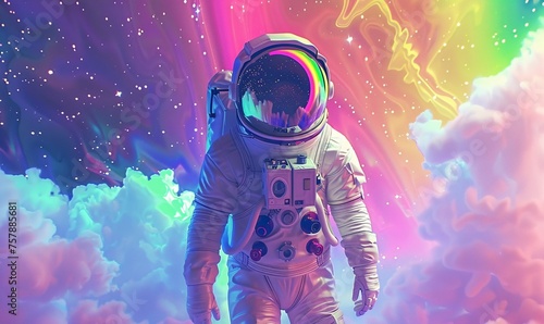 Astronaut in Space Suit on a Rainbow Cloud Generative AI