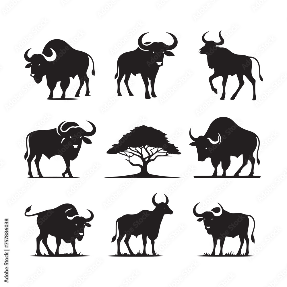 Gaur Silhouette Vectors: Majestic Wild Bull Designs for Wildlife Enthusiasts and Creative Projects. Gaur Vector, Gaur Illustration.