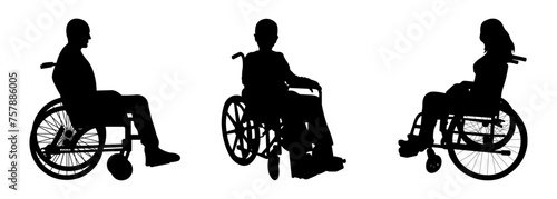 Silhouettes of people in wheelchairs.Set of silhouettes of people with disabilities.Vector illustration.
