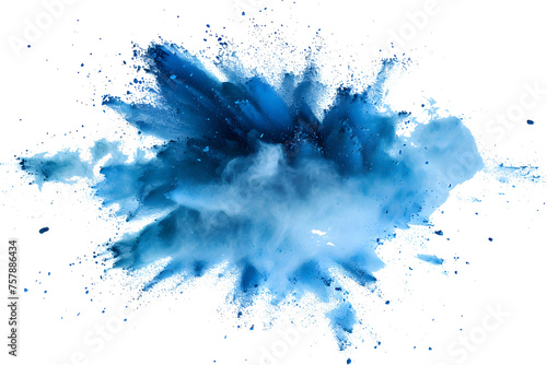 Abstract bright blue dust explosion on white background