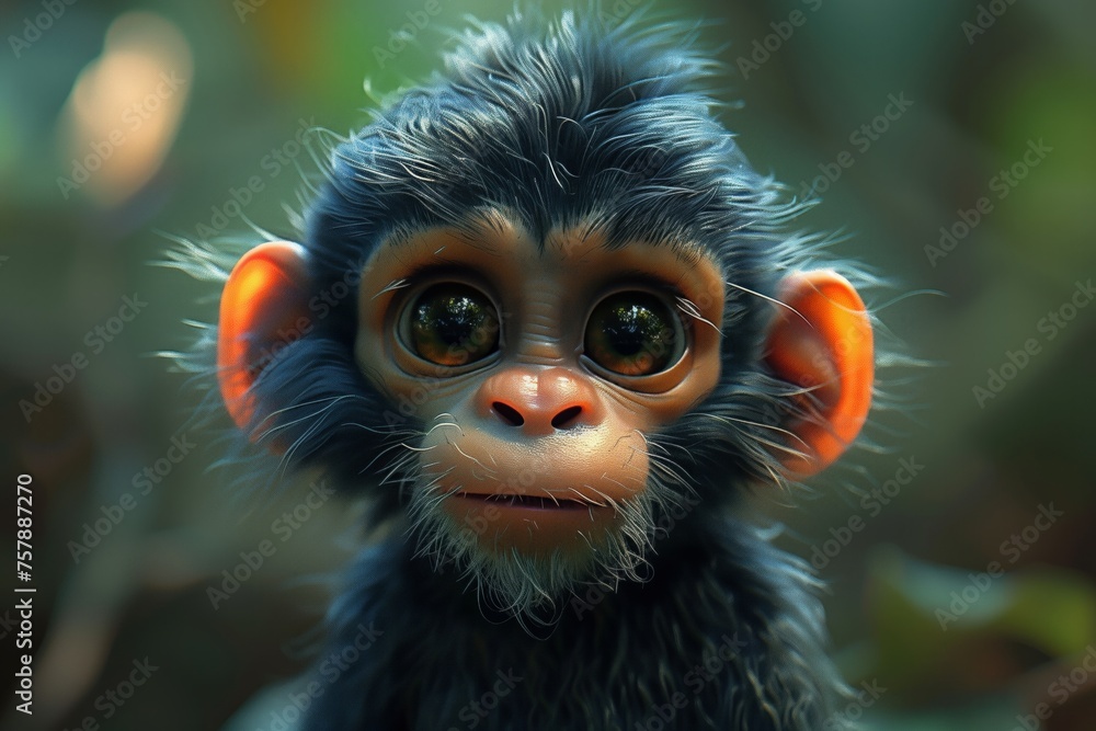 Cute Baby Cartoon Monkey Ape Generative AI - obrazy, fototapety, plakaty 