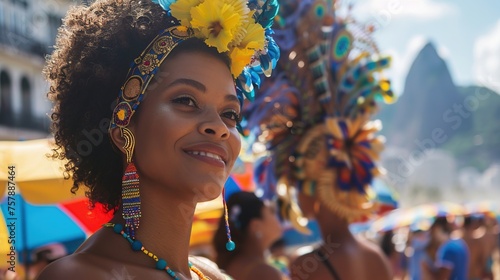 Close-up shot a beautiful woman in Rio during carnival photo