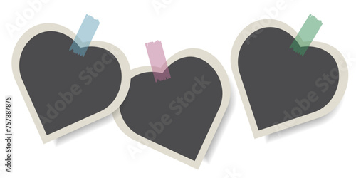 Realistic retro Frame in heart shape isolated transparent background. Photo mockup for scrapbook in trendy grunge vintage style. Valentine Polaroid. Vector illustration. EPS 10