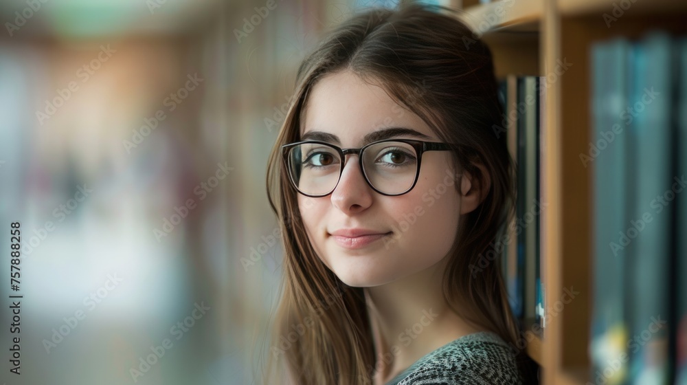 Portrait of beautiful student at university. Generate AI image