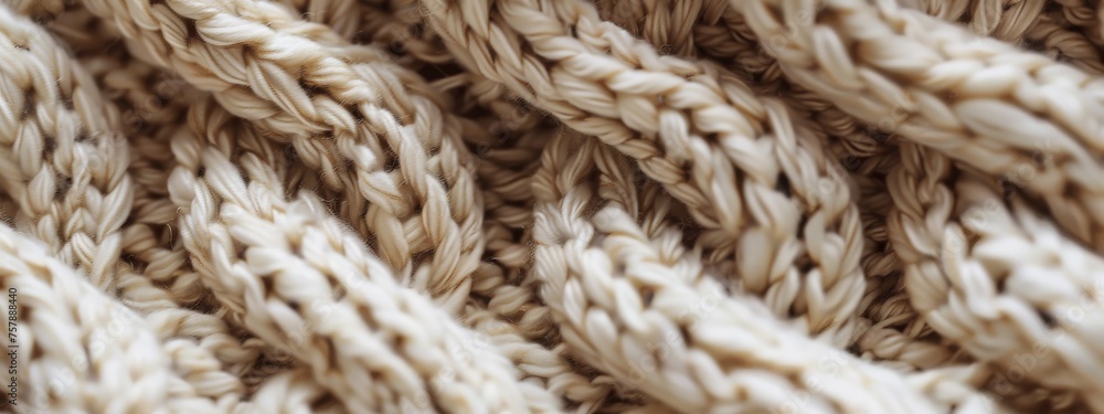 Knitted sweater braided pattern texture. Template for banner background.
