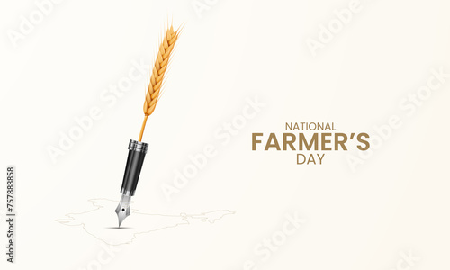 Happy Farmers Day, Farmers day creative Design, Farmr. cow, land, brush, pen, Farmers day banner, poster, vector illustration, 3D photo