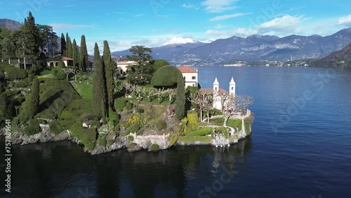 Aerial view of Villa Balbianello peninsula on Lake Como photo