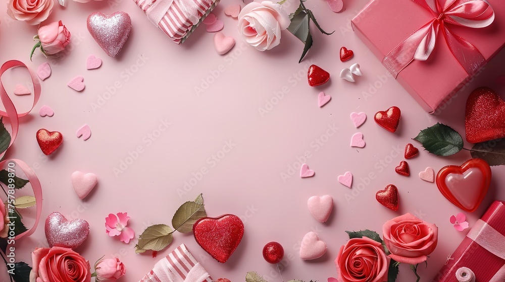 Top view of valentine's day with copy space,generative ai, Top view of valentine's day with copy space,generative ai,