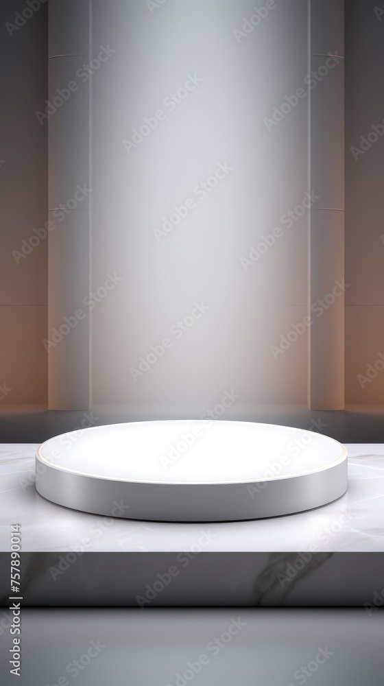 Geometric Pedestal for Product Presentation with 3D Visualization and Gray Metallic Lighting Geometric Pedestal for Product Presentation with 3D Visualization and Gray Metallic Lighting