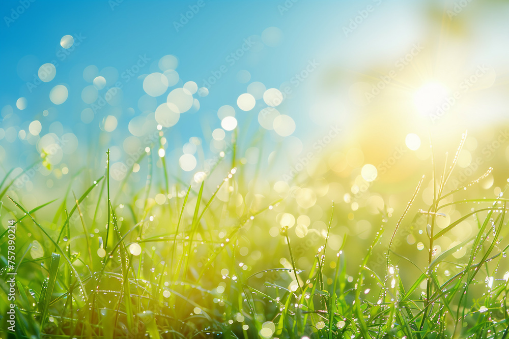Beautiful sunlit meadow with blue sky to grass gradient Beautiful sunlit meadow with blue sky to grass gradient