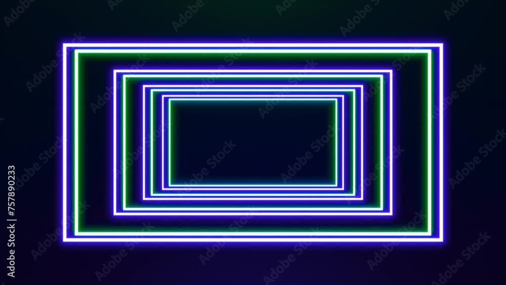 Neon glowing square tunnel with fast moving light lines Neon glowing square tunnel with fast moving light lines